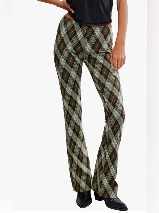 Free People Pants - Free People | Olive & Brown Plaid Chloe Flare Leg Knit Pants NWT